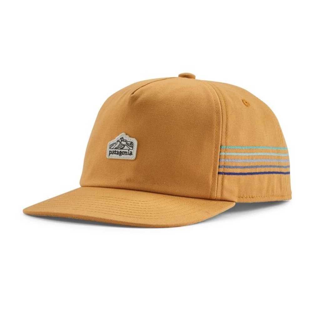 Patagonia Golden Yellow Five-Panel Cap with Teal & Navy Stripes